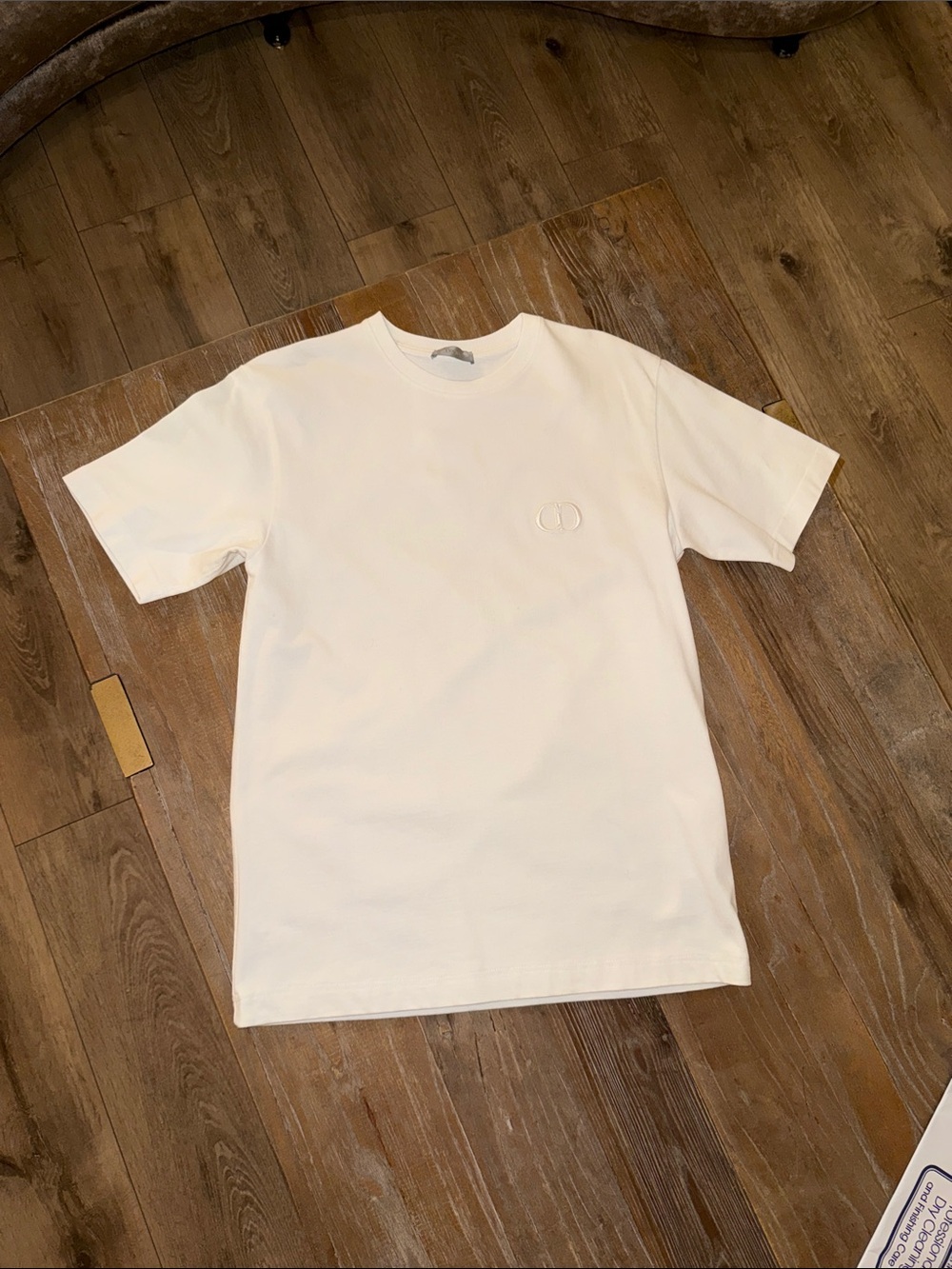 Dior Off-White Crewneck Short Sleeve Tee with Subtle Chest Emblem